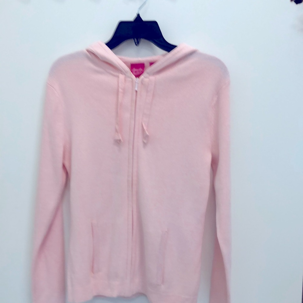 Pink zipper down Hoody 100% cotton
